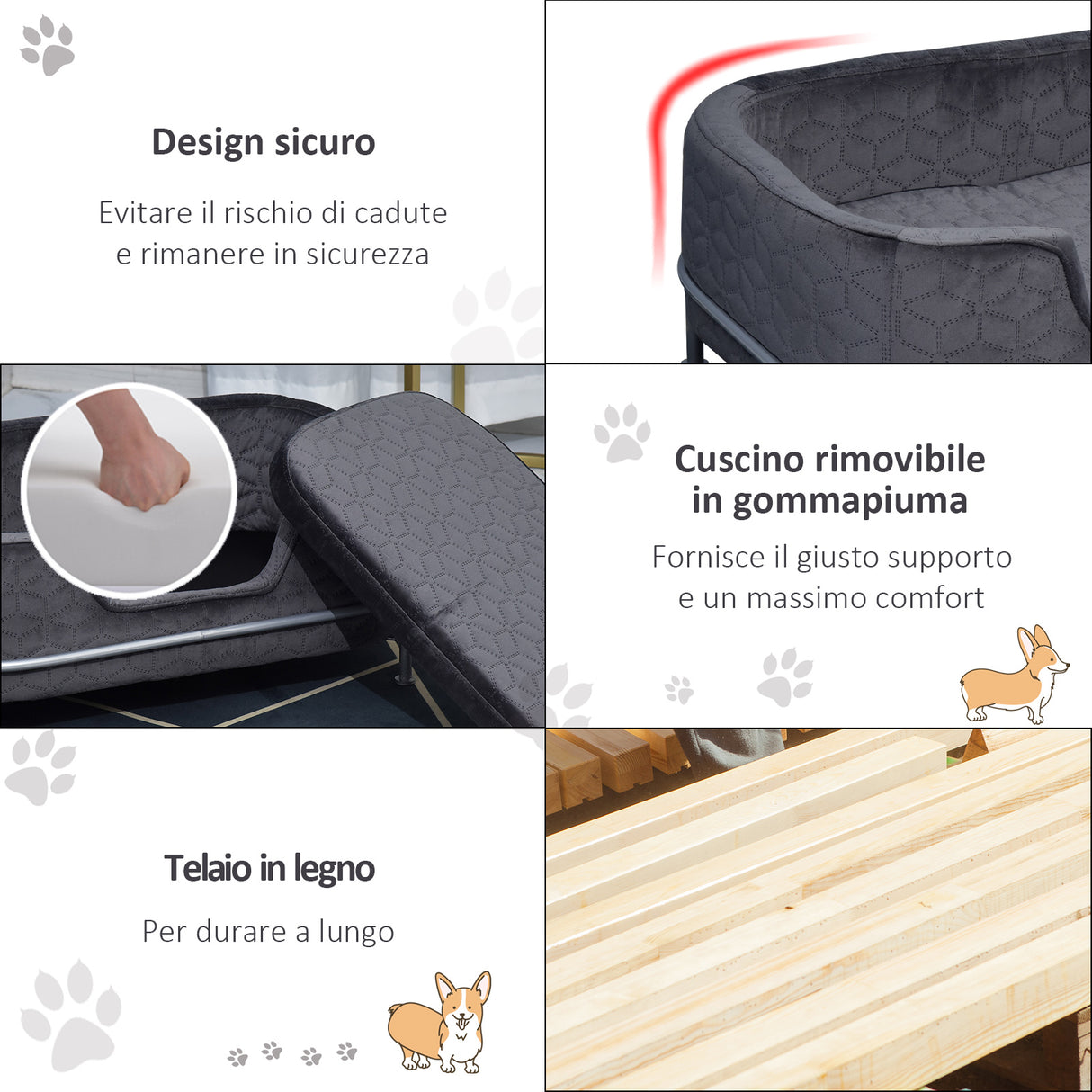 easycomfort easycomfort divano per cani e gatti imbottito in velluto con base in metallo 63 5x43x24 5cm grigio scuro