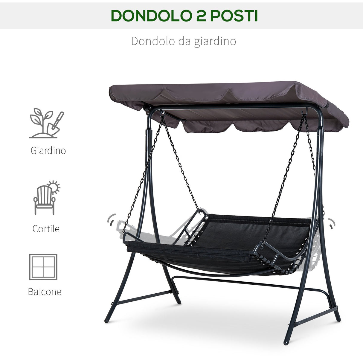 easycomfort easycomfort dondolo 2 posti da giardino e terrazzo con seduta inclinata e tettuccio parasole poliestere nero 160x117x173cm ean 8055776913018