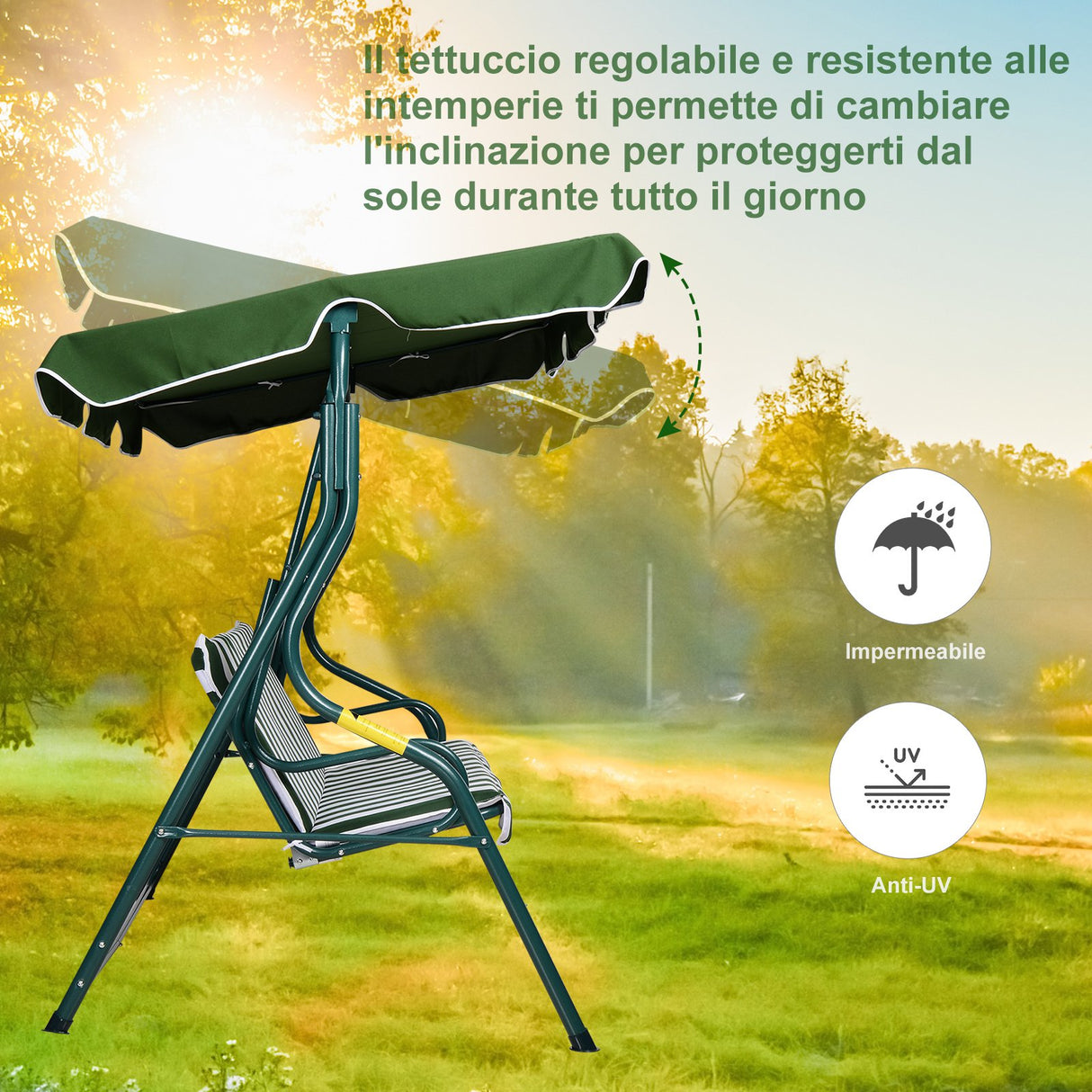 easycomfort easycomfort dondolo 3 posti in acciaio con tettuccio e imbottitura in tessuto a righe bianco e verde ean 8054144132563