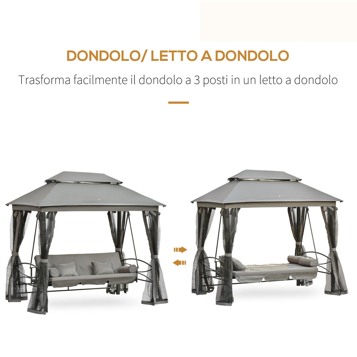 easycomfort easycomfort dondolo 3 posti reclinabile con copertura a gazebo zanzariera e cuscini grigio scuro