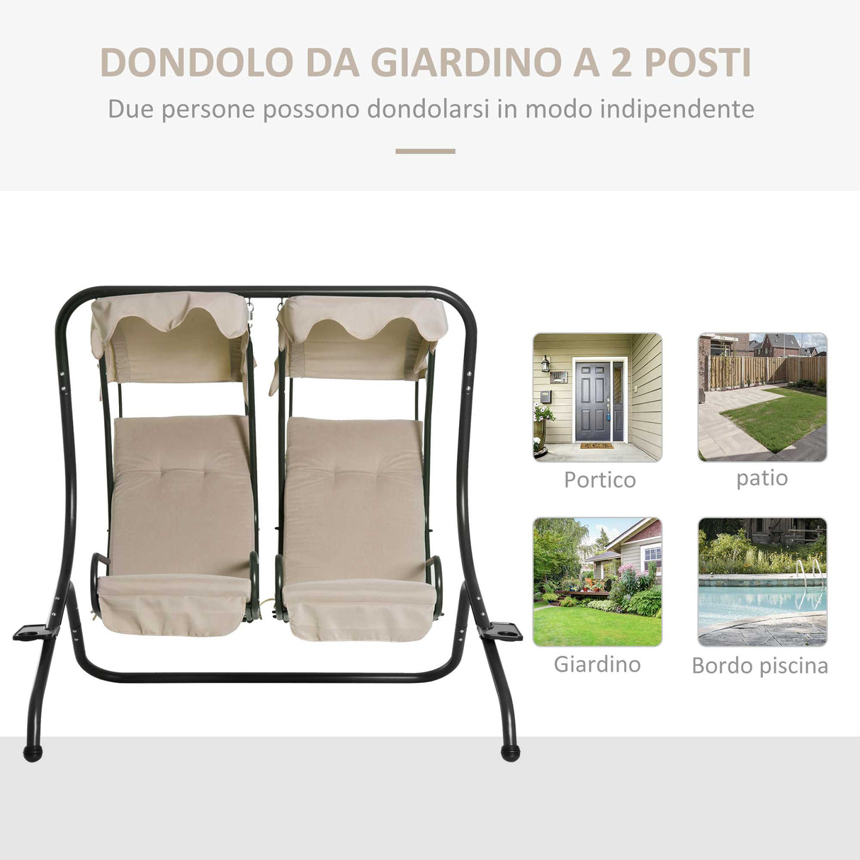 easycomfort easycomfort dondolo da giardino 2 posti con tettuccio parasole e vassoio porta bevande in acciaio beige