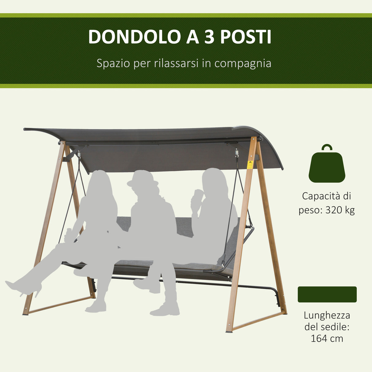 easycomfort easycomfort dondolo da giardino 3 posti con tettuccio regolabile in acciaio 224x133x173cm grigio
