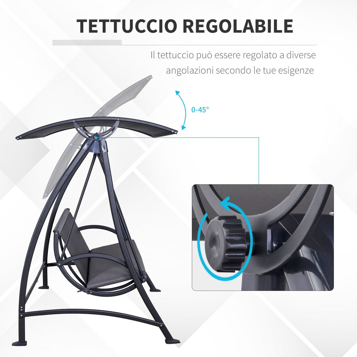 easycomfort easycomfort dondolo da giardino 3 posti in rattan pe con tettuccio regolabile e cuscino grigio