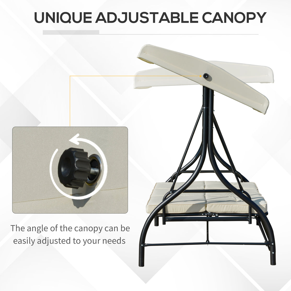 easycomfort easycomfort dondolo letto da giardino 3 posti con tettuccio regolabile metallo e poliestere beige