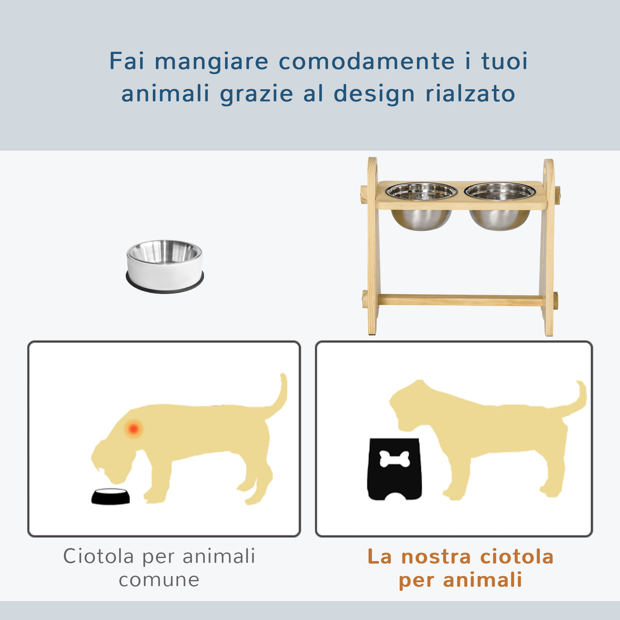easycomfort easycomfort doppia ciotola per cani rialzata regolabile 2 ciotole in acciaio e base in legno per cani grandi e piccoli 49x25x41cm