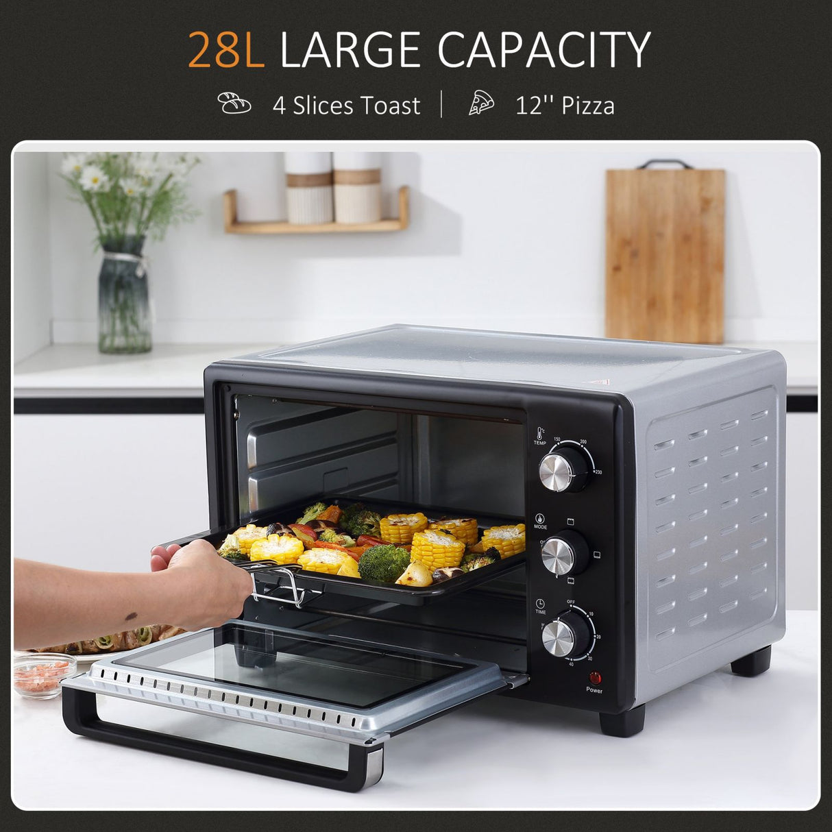 easycomfort easycomfort fornetto elettrico 28l timer e temperatura regolabile 3 modalita di cottura e accessori 48 6x36 3x32cm argentonero