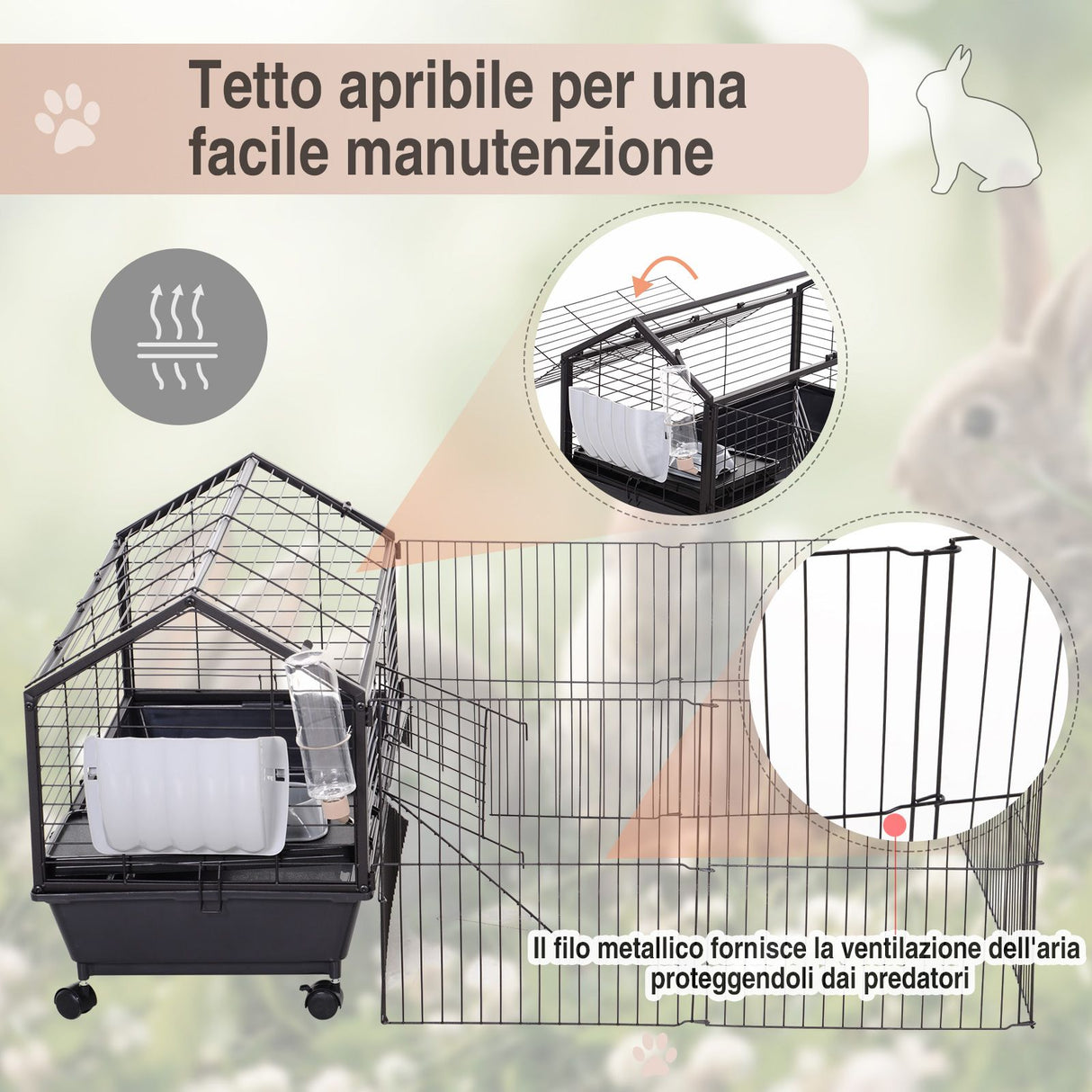 easycomfort easycomfort gabbia per conigli cincilla porcellini dindia e roditori per interni in metallo nero 88x128 5x56cm