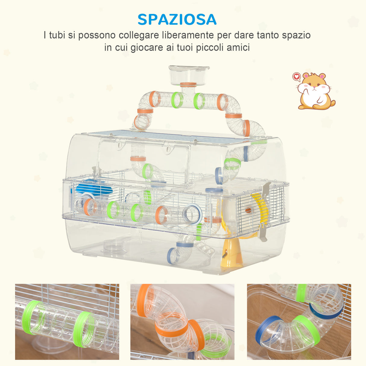 easycomfort easycomfort gabbia per criceti multilivello con tetto apribile trasparente