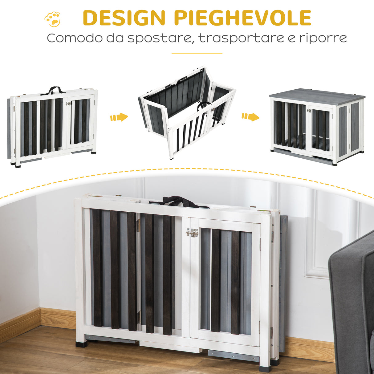 easycomfort easycomfort gabbia pieghevole per cani fino 15kg in legno con vassoio estraibile e tetto apribile grigio