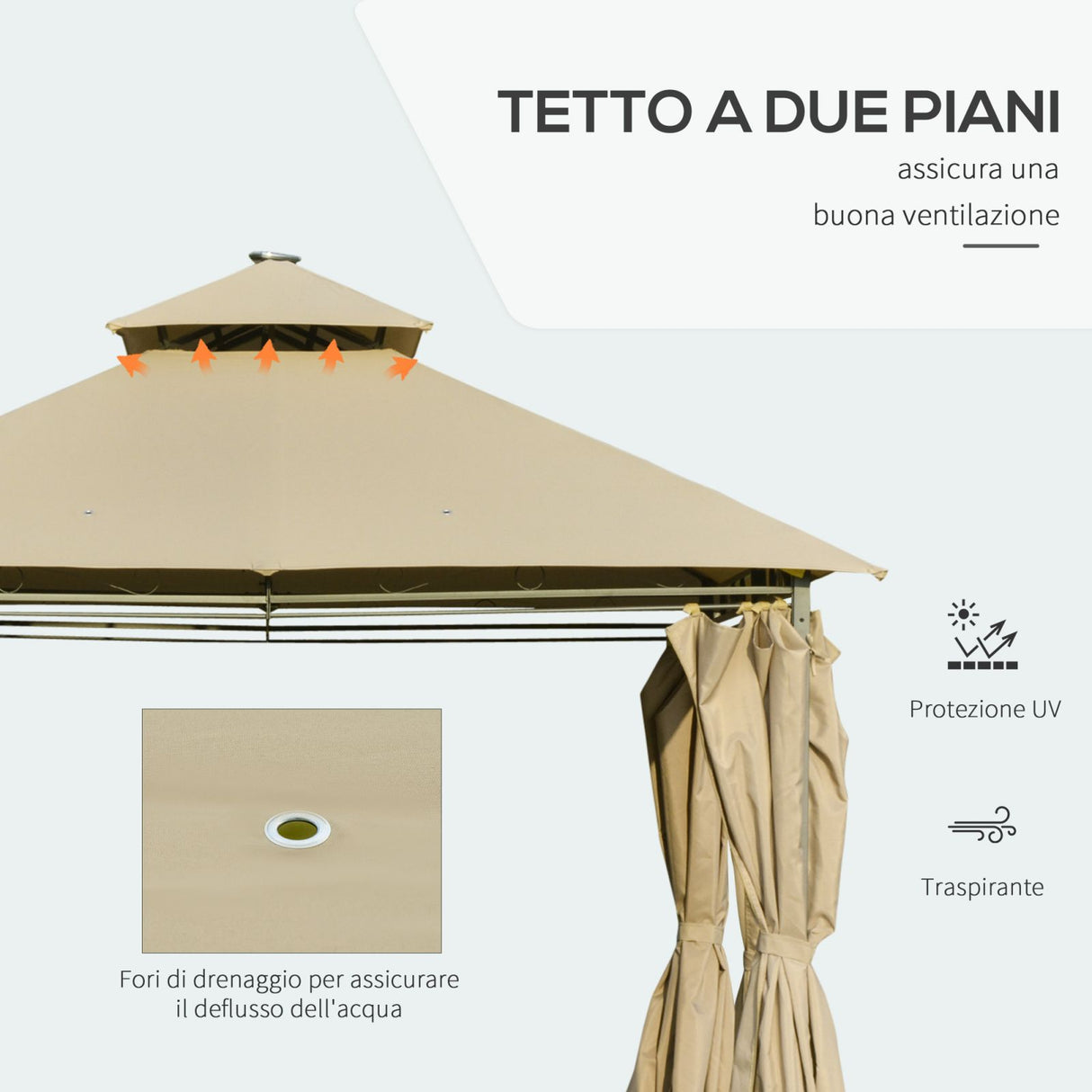 easycomfort easycomfort gazebo 3x4m in acciaio con pareti rimovibili pannelli solari e luci a led cachi