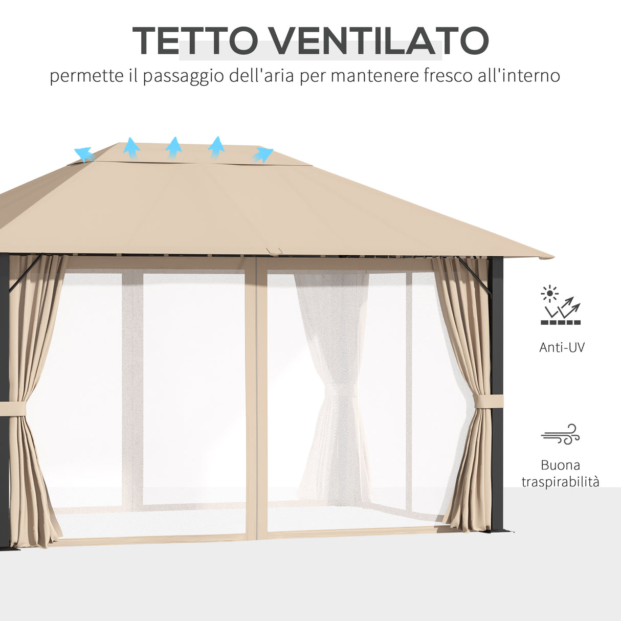 easycomfort easycomfort gazebo da giardino 4x3m in alluminio e acciaio con zanzariera e 4 tende in poliestere marrone