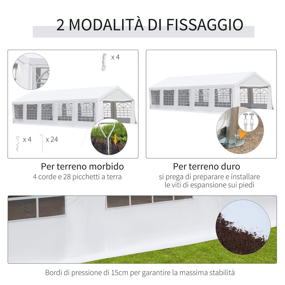 easycomfort easycomfort gazebo da giardino 9 75x4 85m con pareti rimovibili e finestre acciaio e poliestere