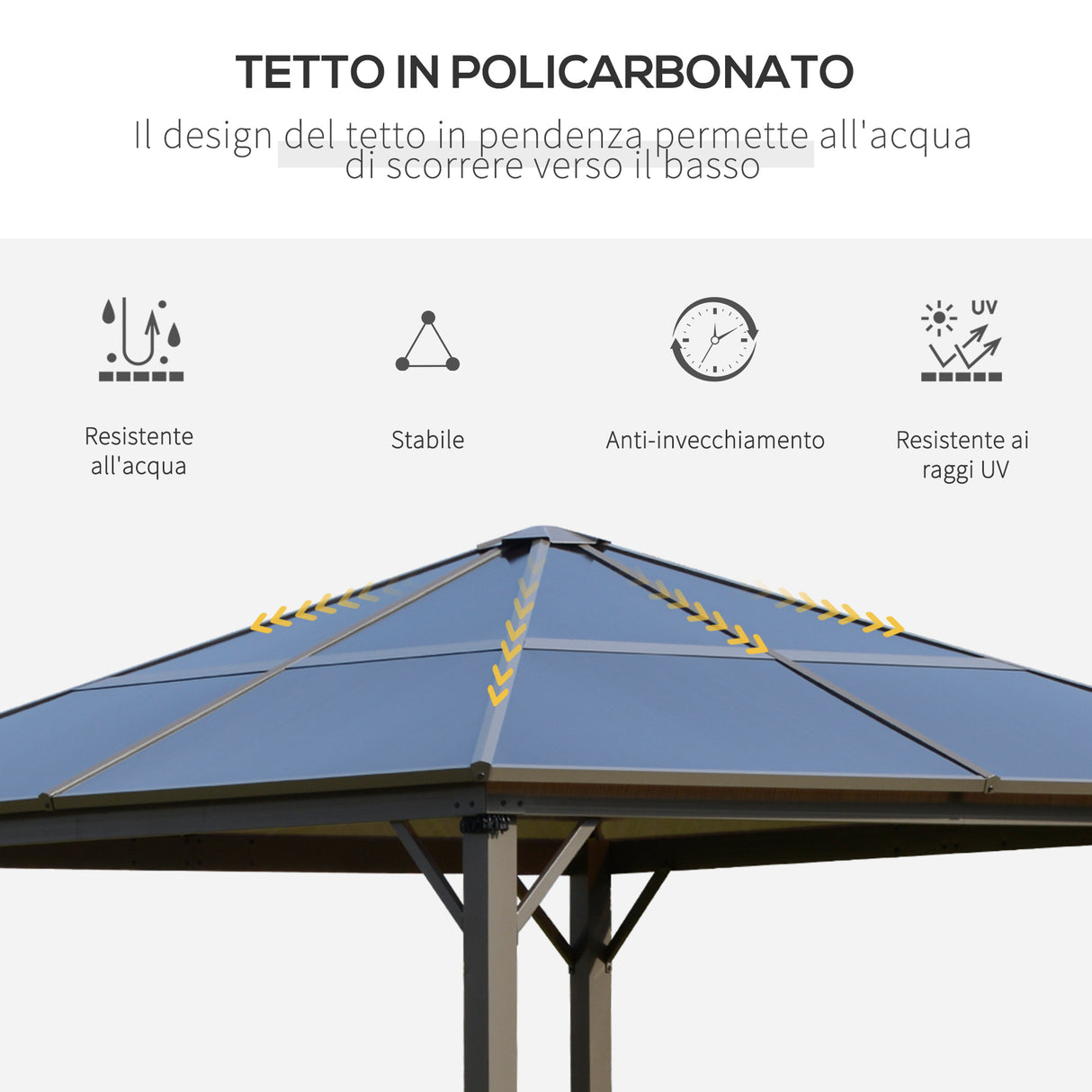 easycomfort easycomfort gazebo da giardino con tetto in policarbonato e struttura in alluminio 3x3m caffe