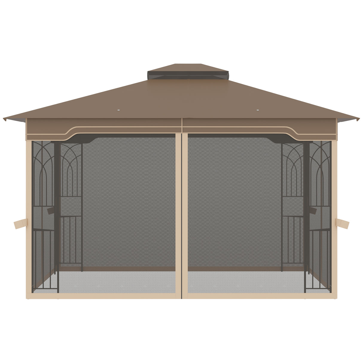 easycomfort easycomfort gazebo da giardino con zanzariera doppio tetto e struttura metallo 3 7x3m marrone e beige