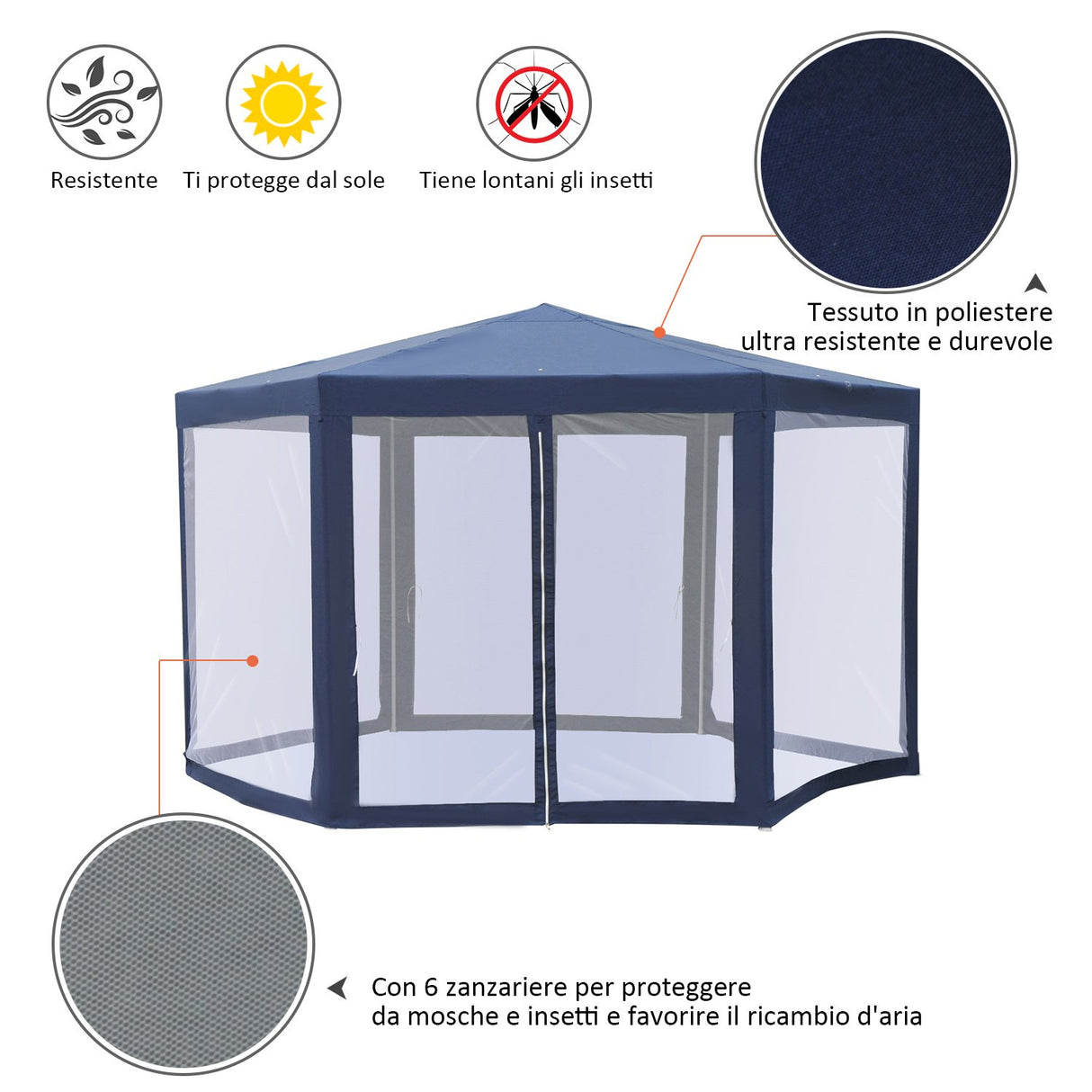 easycomfort easycomfort gazebo esagonale da giardino struttura in ferro con 6 zanzariere blubianco195x250x197cm ean 8054144138510