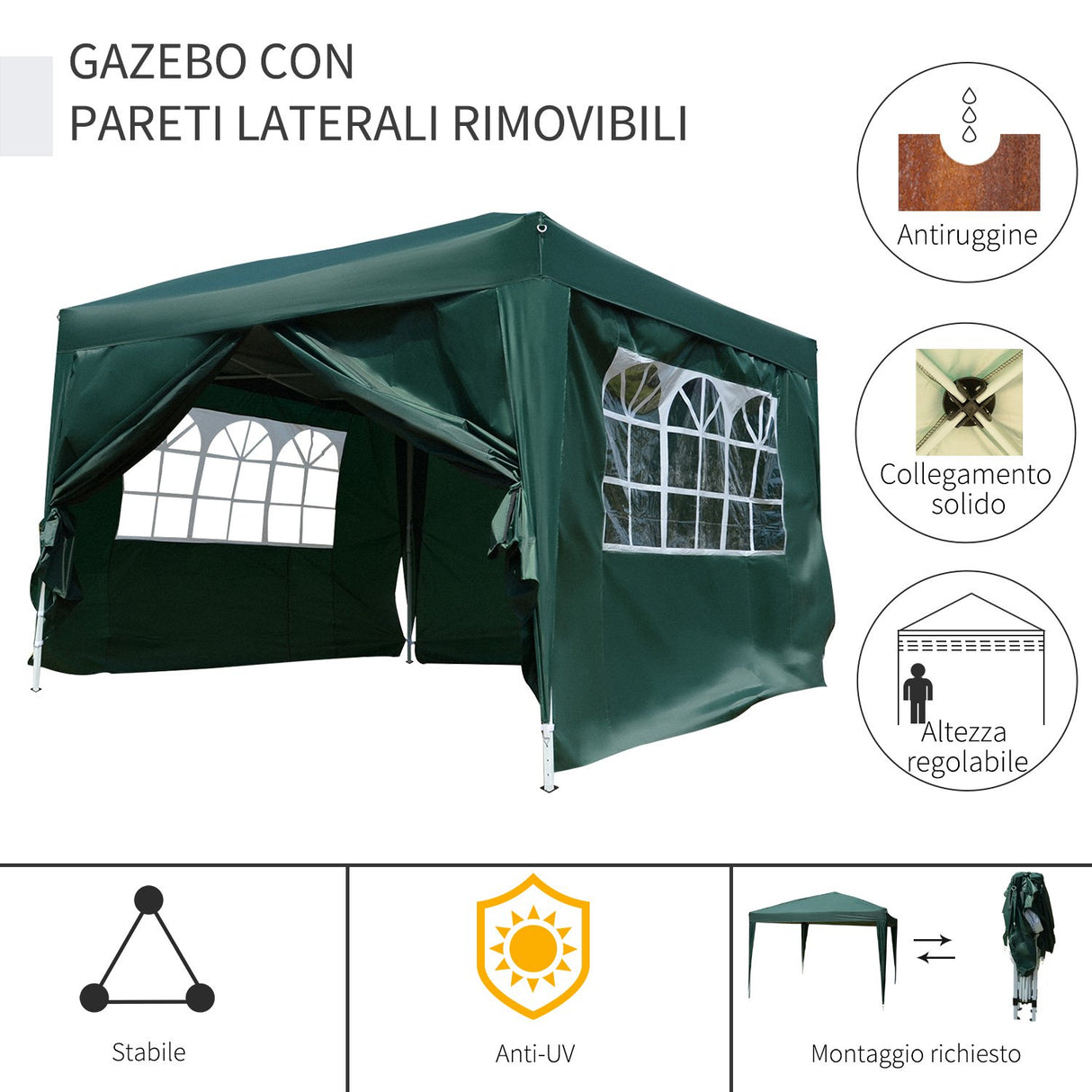 easycomfort easycomfort gazebo impermeabile con pannelli laterali pieghevole 3x3m verde ean 8054144134048