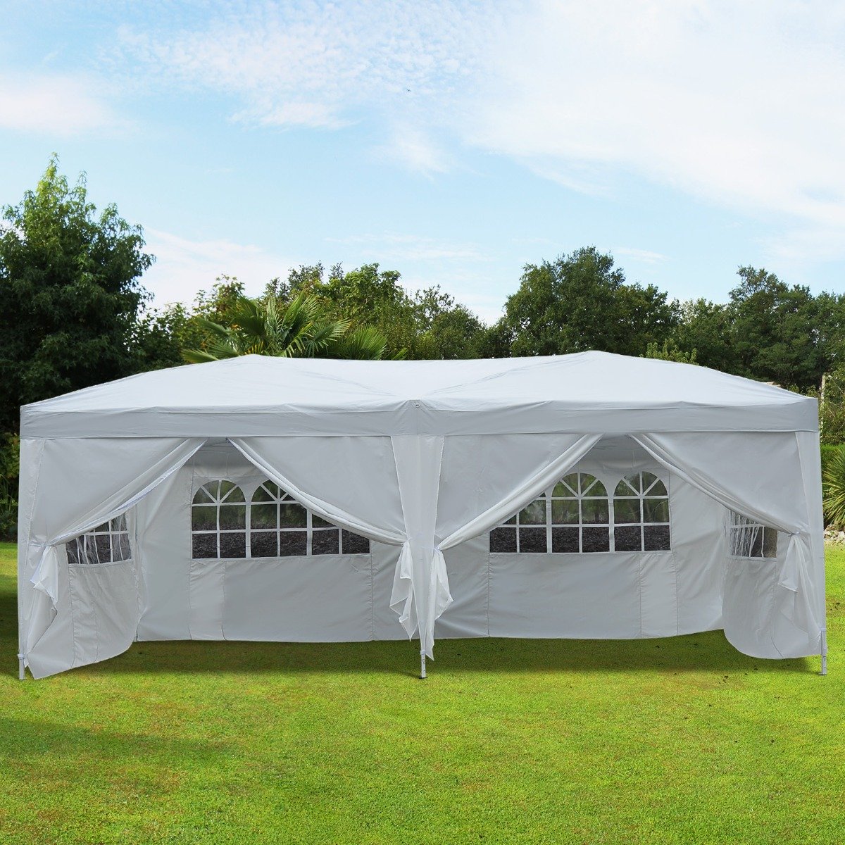 easycomfort easycomfort gazebo pieghevole da giardino con 6 pannelli laterali bianco 3x6m ean 8054111845557