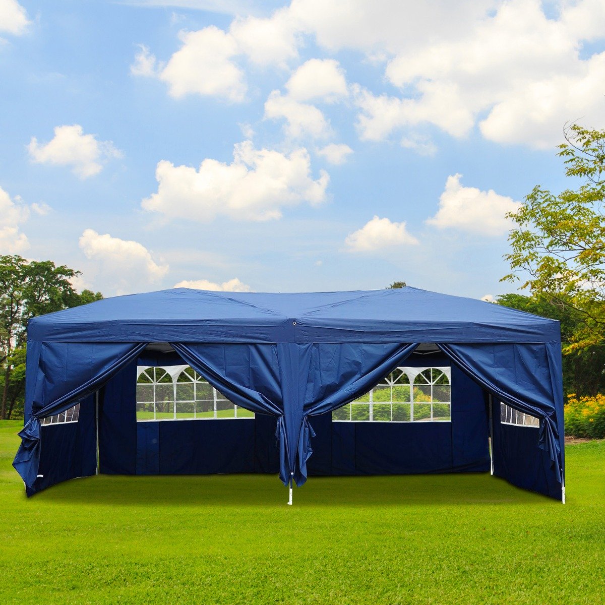 easycomfort easycomfort gazebo pieghevole tenda esterno con 6 pannelli laterali blu 6x3x2 55m ean 8054111843676