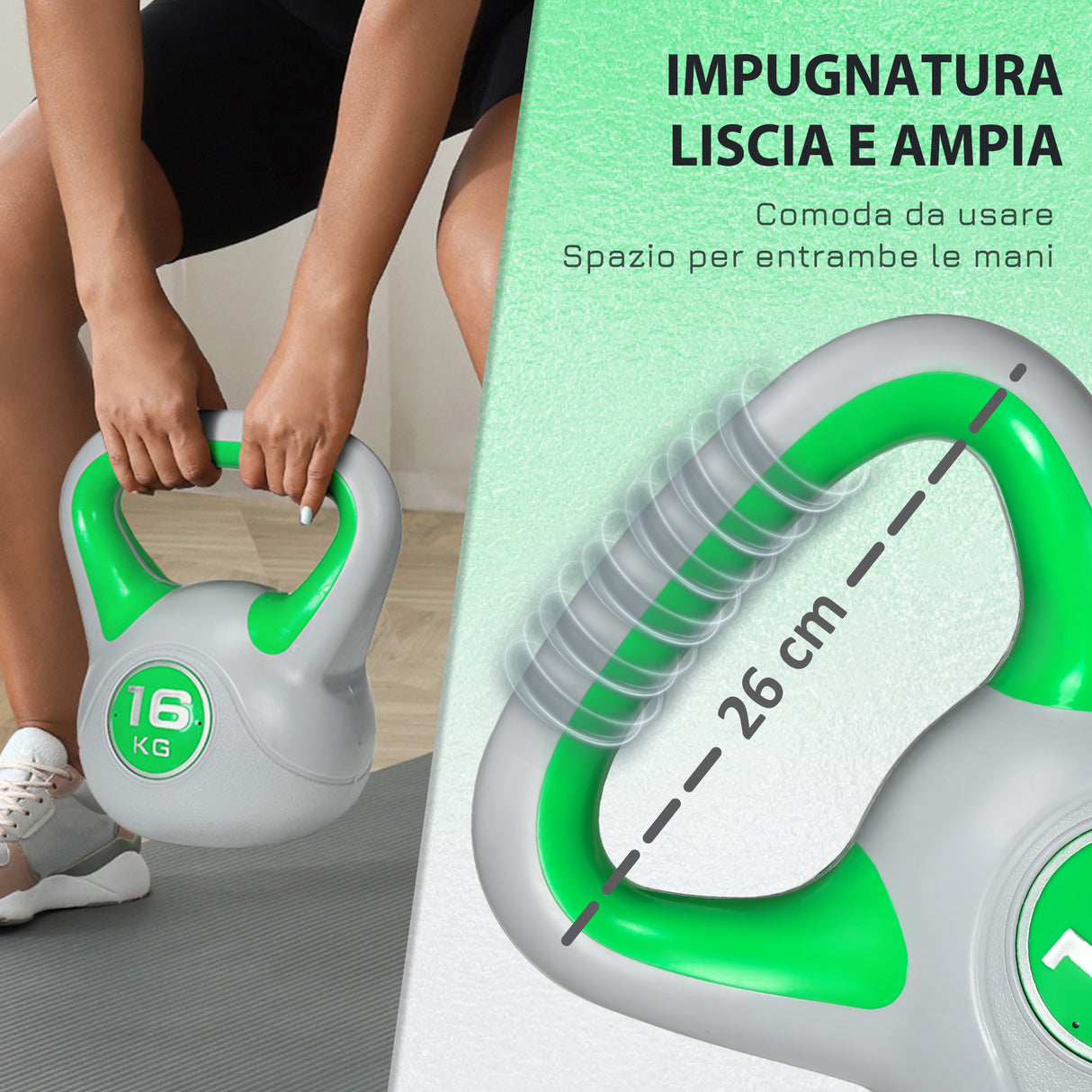 easycomfort easycomfort kettlebell 16kg in pu e sabbia con base piatta e impugnatura per stacchi squat e sollevamenti 26x18x32 cm verde