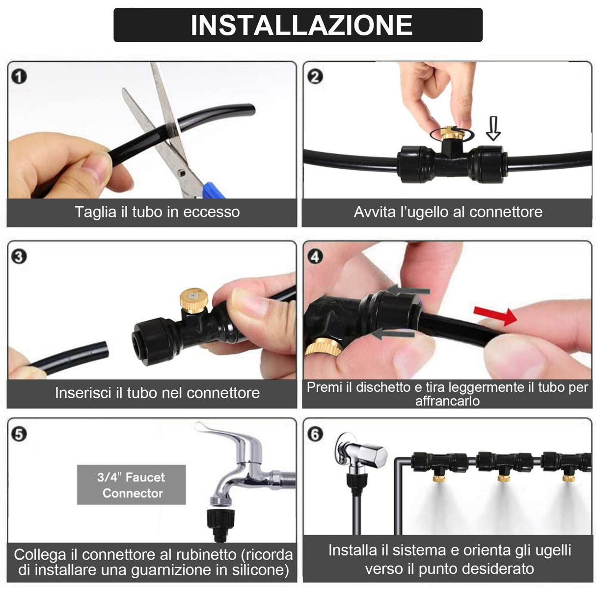 easycomfort easycomfort kit nebulizzatore giardino con 11 ugelli in ottone e tubo 6 tetri in pp nero ean 8054111841429