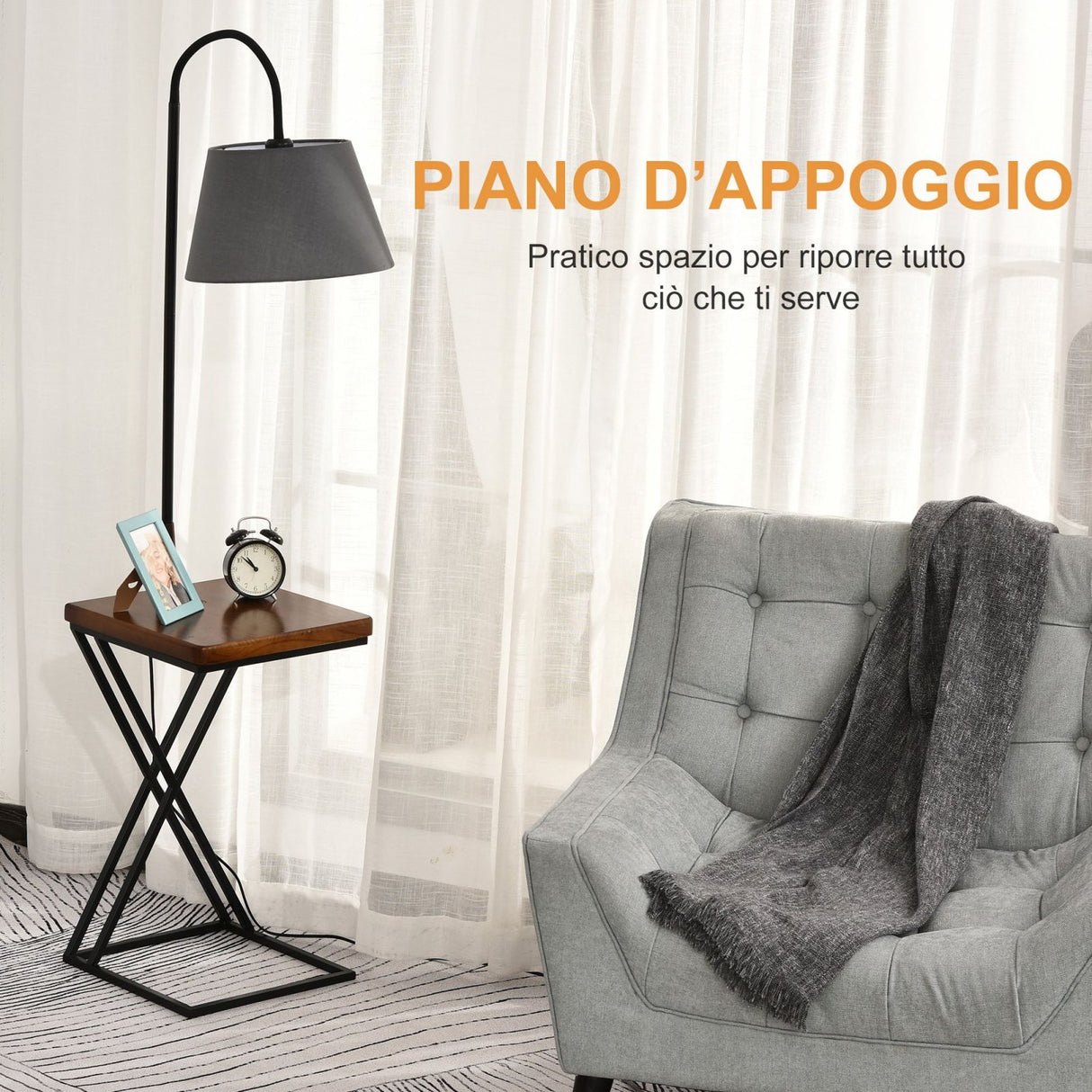 easycomfort easycomfort lampada da terra con ripiano in acciaio e legno ean 8055776914121
