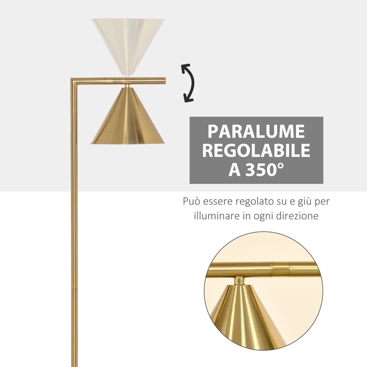 easycomfort easycomfort lampada da terra moderna con paralume regolabile 350 in metallo altezza 153cm oro