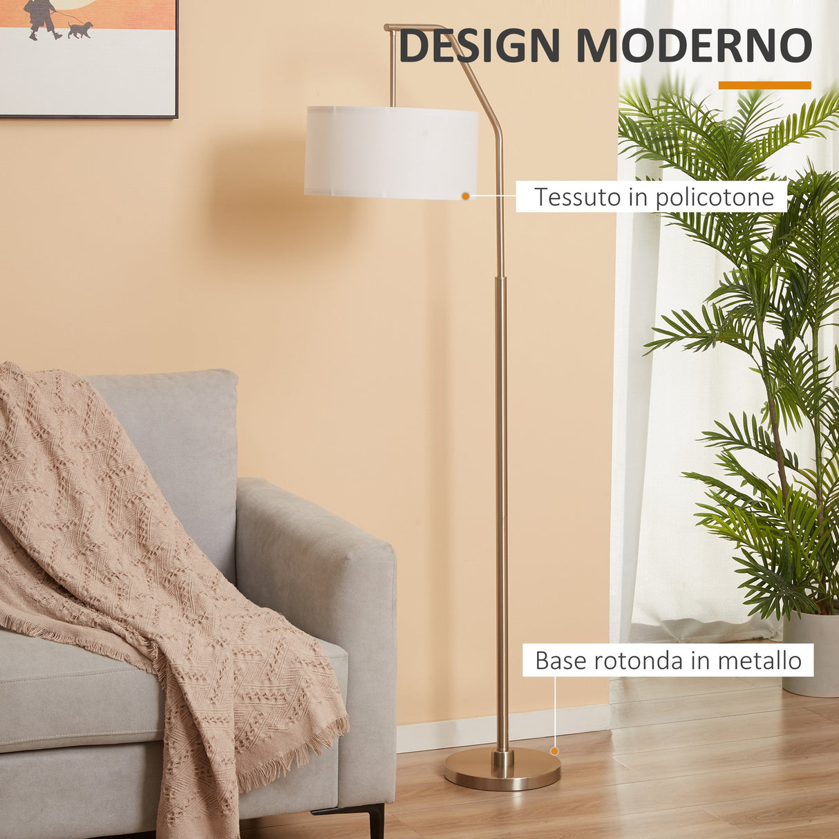 easycomfort easycomfort lampada da terra moderna in acciaio con paralume in tessuto bianco 61x33x160cm