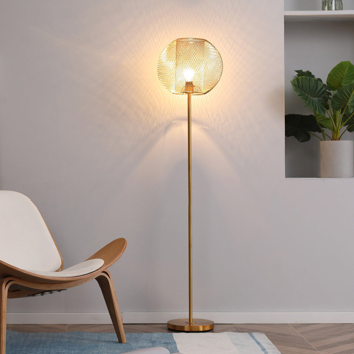 easycomfort easycomfort lampada da terra moderna in metallo con paralume dal design sferico e27 40w 35x150cm oro