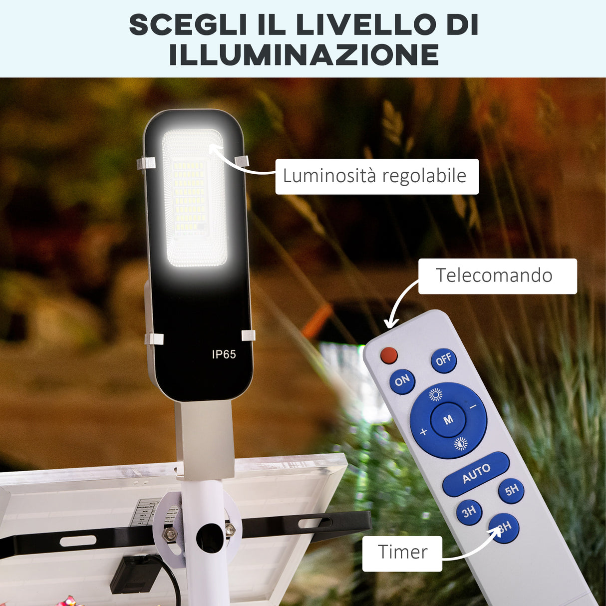 easycomfort easycomfort lampada solare da giardino a led luce regolabile e timer con telecomando 68x37x16cm nero