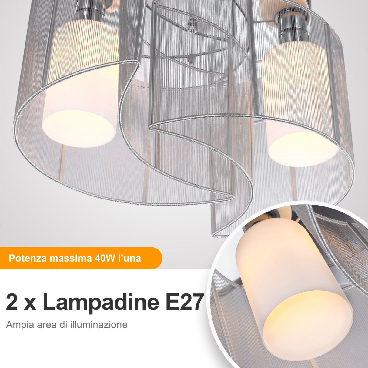 easycomfort easycomfort lampadario a incasso con 2 paralumi a mezzaluna in metallo argento ean 8054144132587