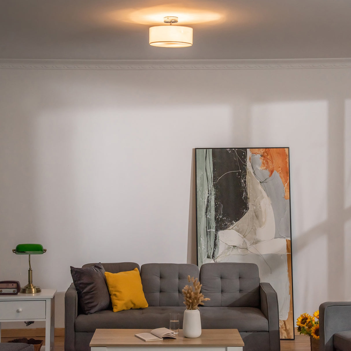 easycomfort easycomfort lampadario a soffitto moderno con paralume in tessuto bianco