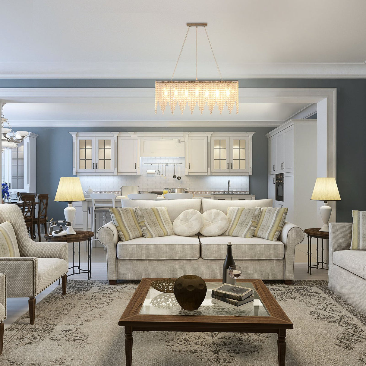 easycomfort easycomfort lampadario moderno a gocce 128 pendenti in cristallo e base in metallo 7 attacchi e14 40w 80x20x130cm argento