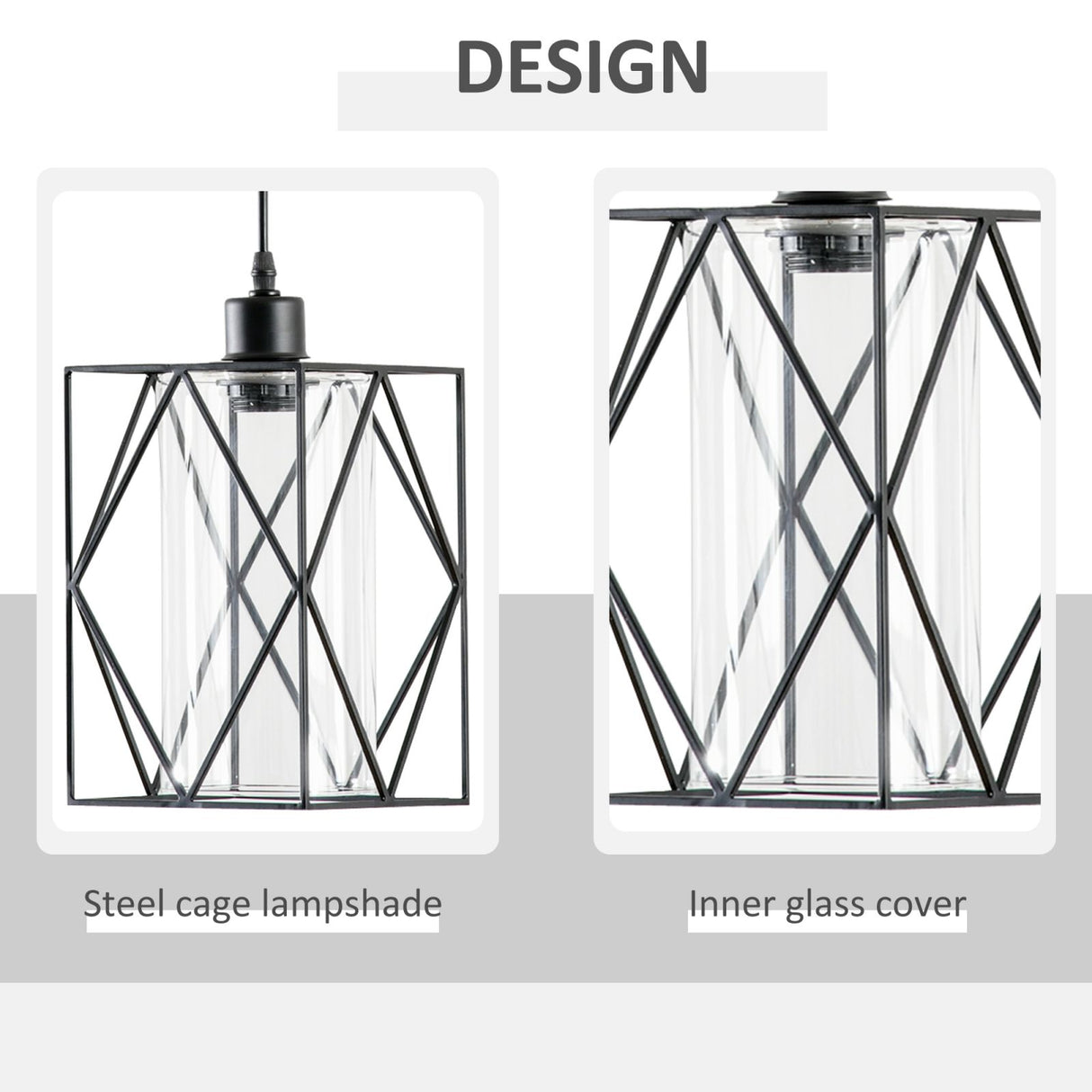 easycomfort easycomfort lampadario stile geometrico in metallo nero con cavo regolabile