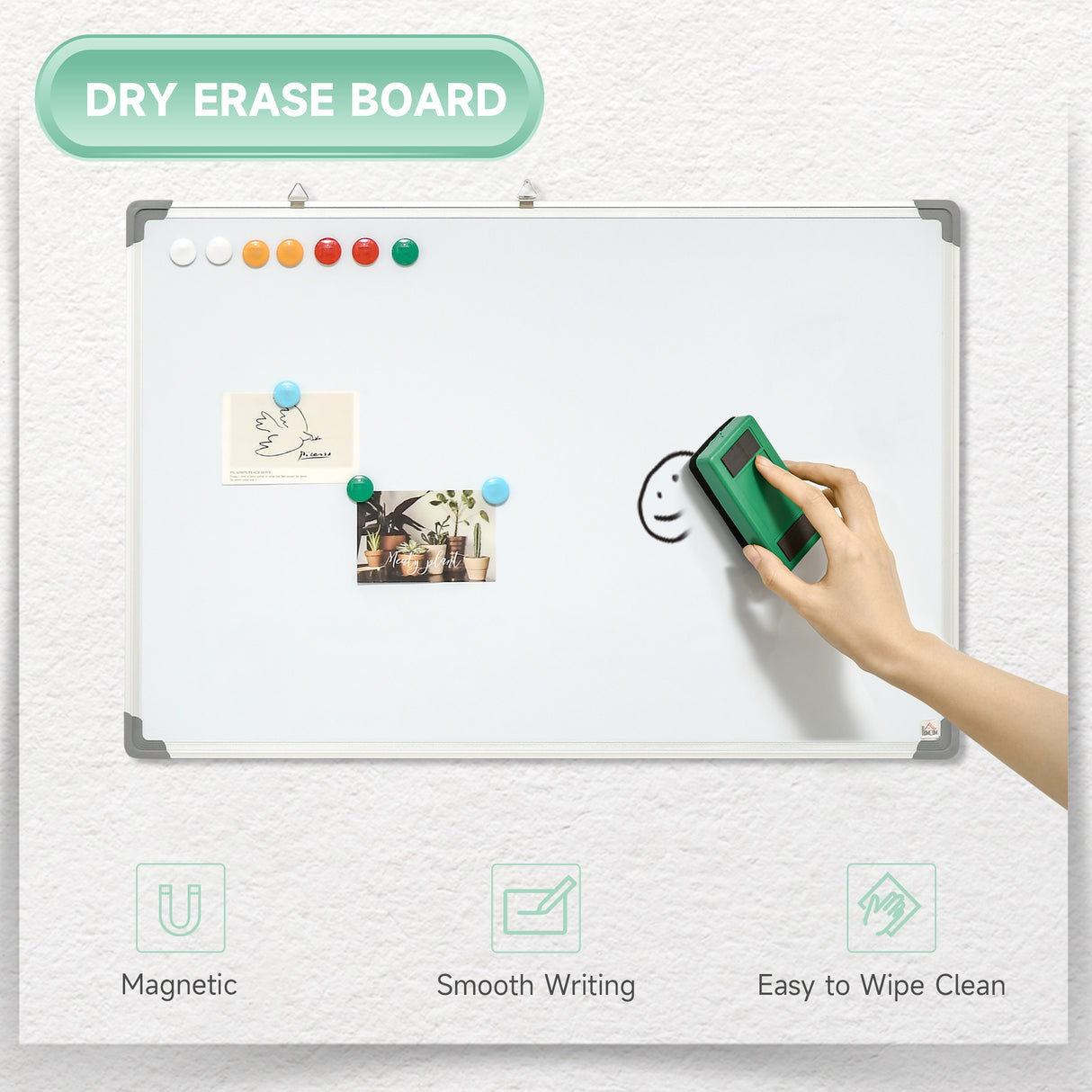 easycomfort easycomfort lavagna magnetica bianca rettangolare con 4 pennarelli 1 gomma e 10 magneti inclusi 90x60x1 8 cm
