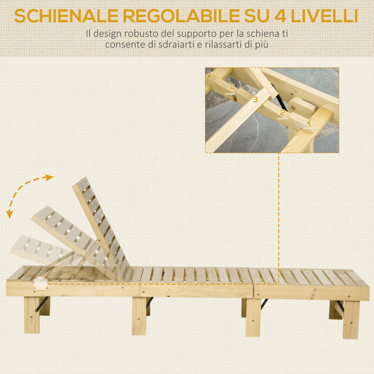 easycomfort easycomfort lettino prendisole da giardino in legno naturale sdraio pieghevole con schienale regolabile a 4 livelli 195x59x30cm