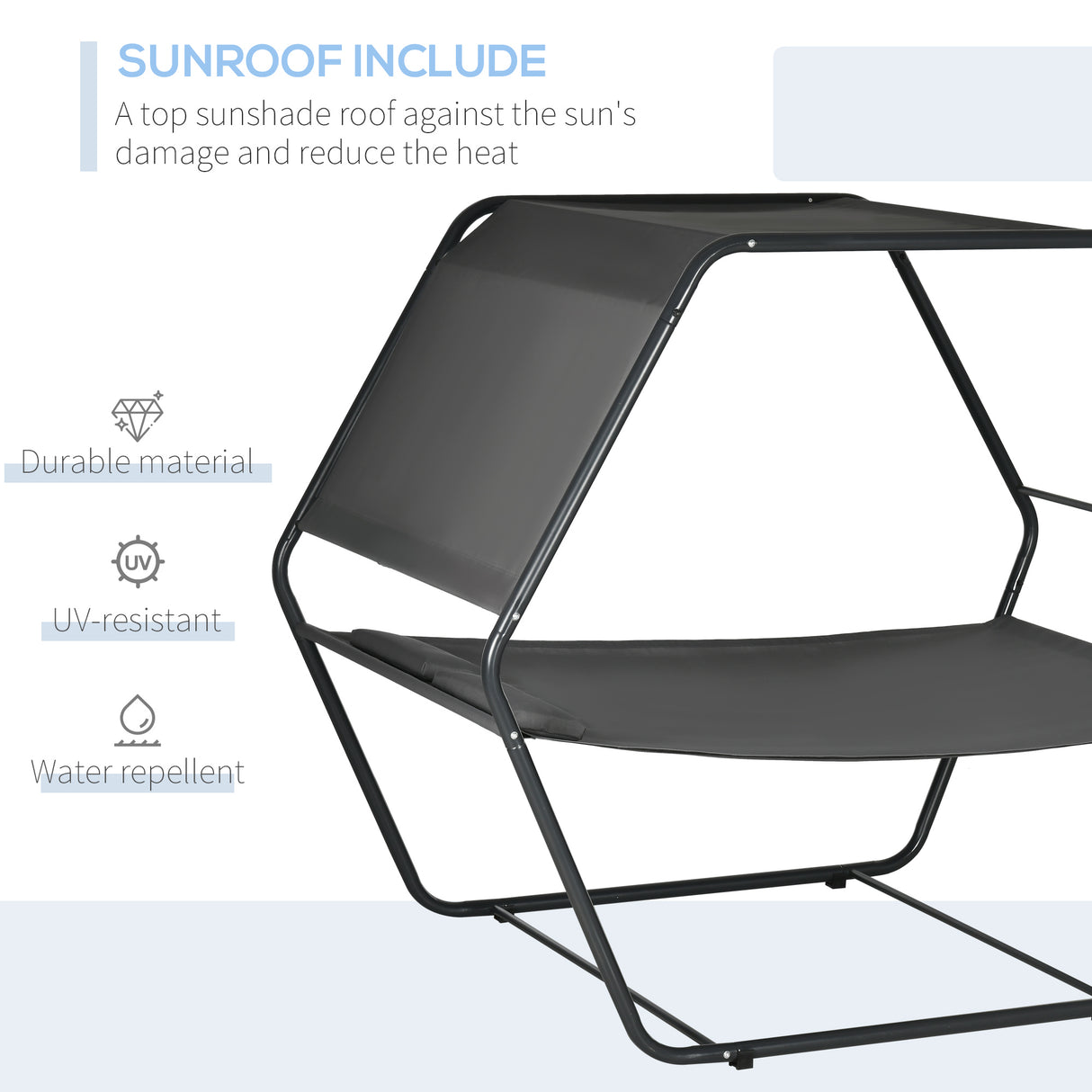 easycomfort easycomfort lettino prendisole reclinabile a 2 posti in acciaio con cuscino e tetto parasole 210x140x177 cm grigio