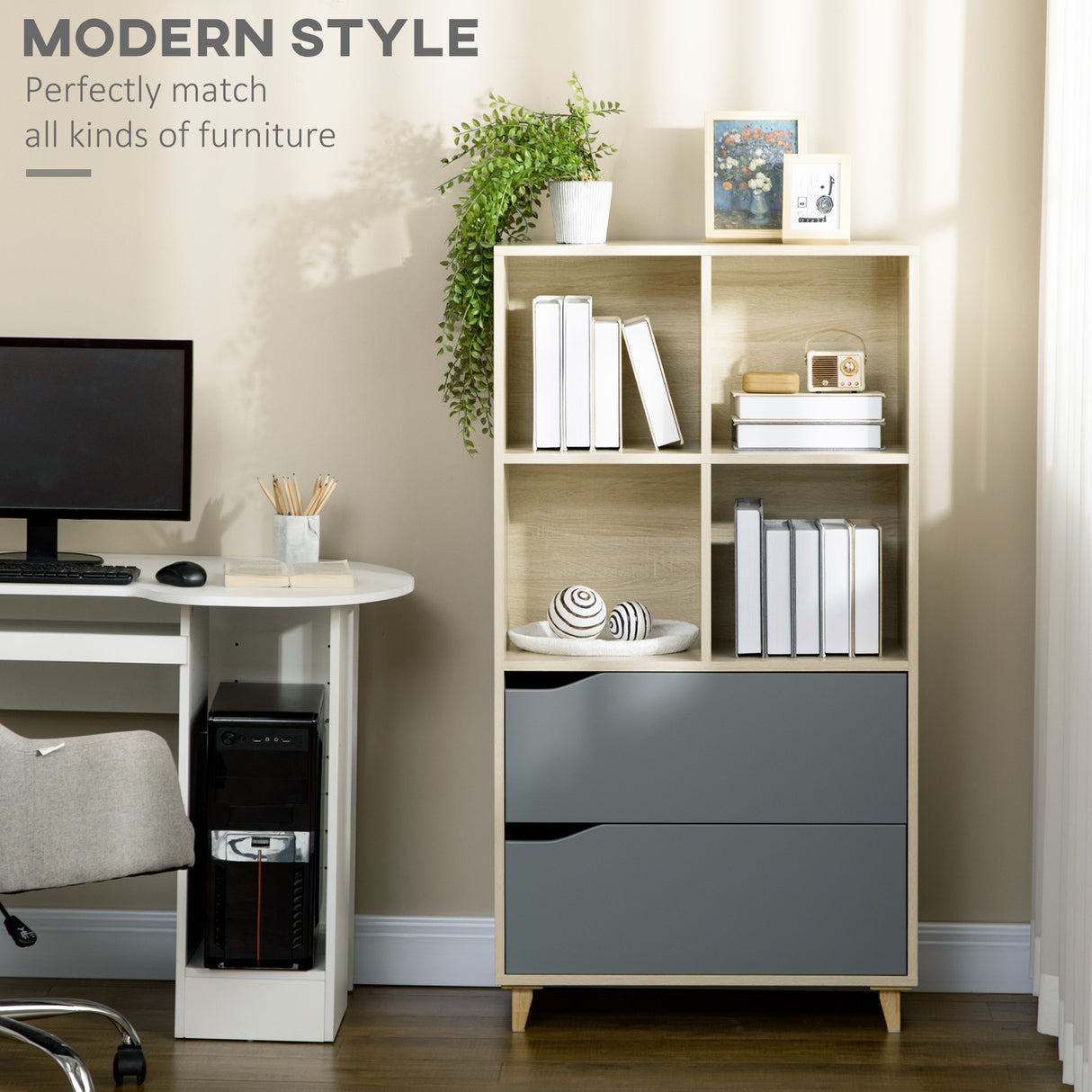 easycomfort easycomfort libreria moderna in truciolato e mdf con 2 cassetti e 4 ripiani aperti per soggiorno studio e camera 70 2x35x130 cm