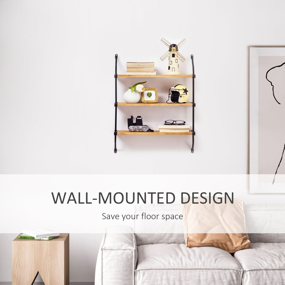 easycomfort easycomfort libreria moderna sospesa a scaletta in legno e metallo 51x15x63 5cm naturale