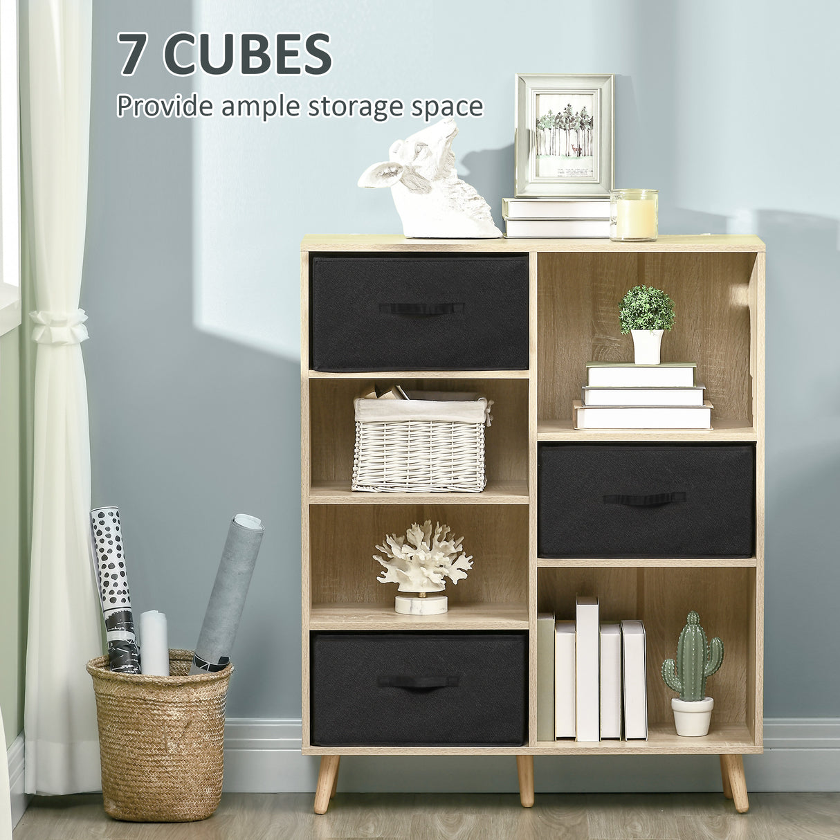 easycomfort easycomfort libreria scaffale a 7 vani con 3 cassetti rimovibili e pieghevoli 90x30x102 5cm legno