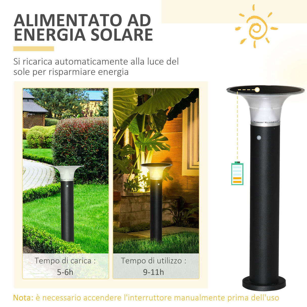 easycomfort easycomfort luce da esterno a energia solare e luminosita regolabile in alluminio 23 5x60cm nera