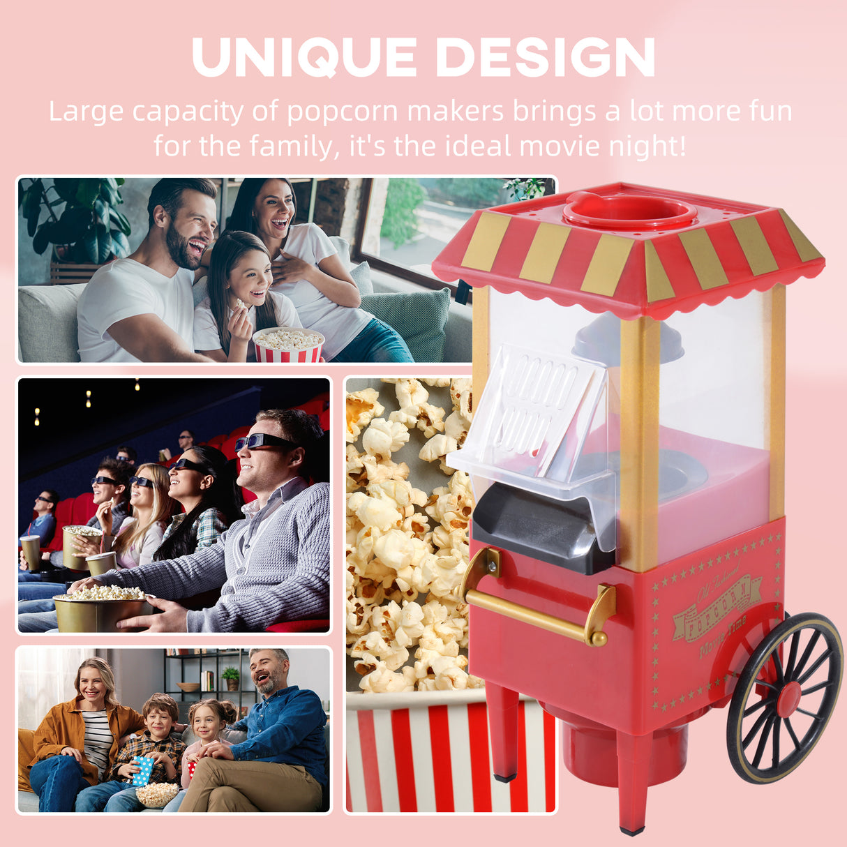 easycomfort easycomfort macchina per pop corn 1200w stile retro con vaschetta in alluminio 22x19x39cm rosso