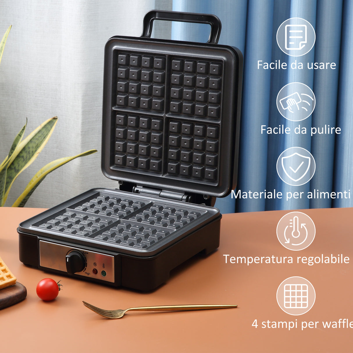 easycomfort easycomfort macchina per waffle con piastre antiaderenti e temperatura regolabile 1200w nero