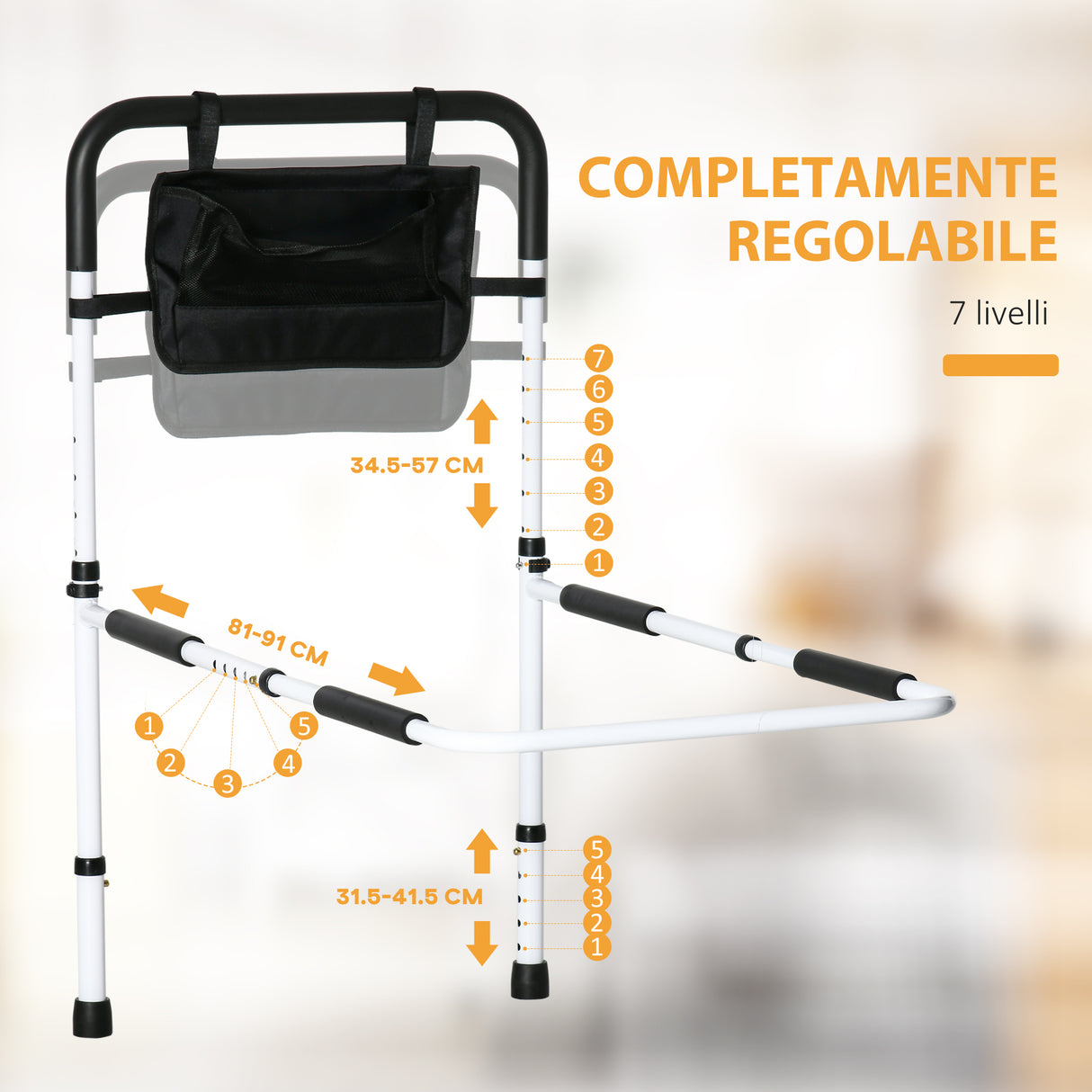 easycomfort easycomfort maniglia per letto con lunghezza e altezza regolabile in acciaio bianco