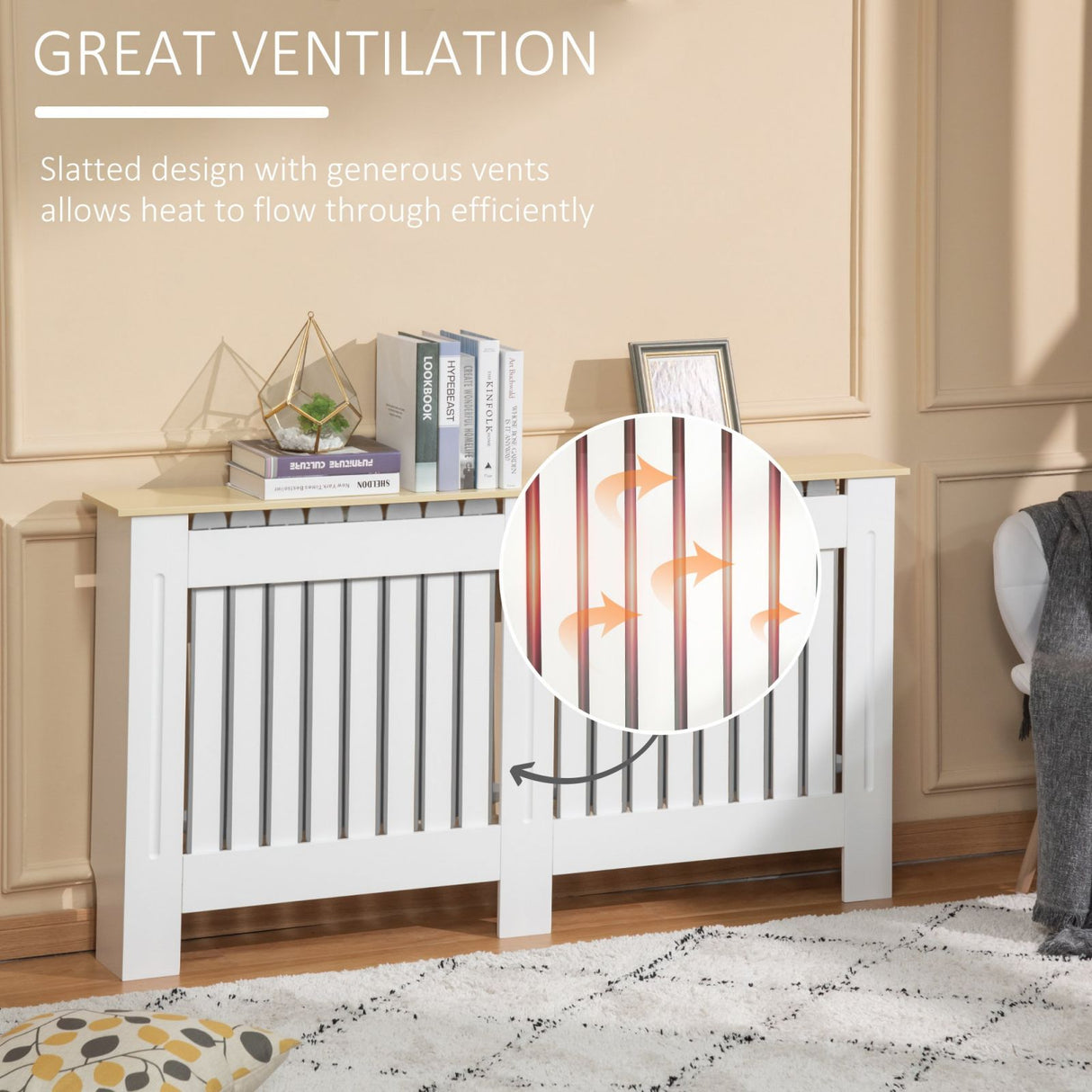 easycomfort easycomfort mobile copricaloriferi in legno truciolare e mdf pannello a doghe e mensola superiore bianco