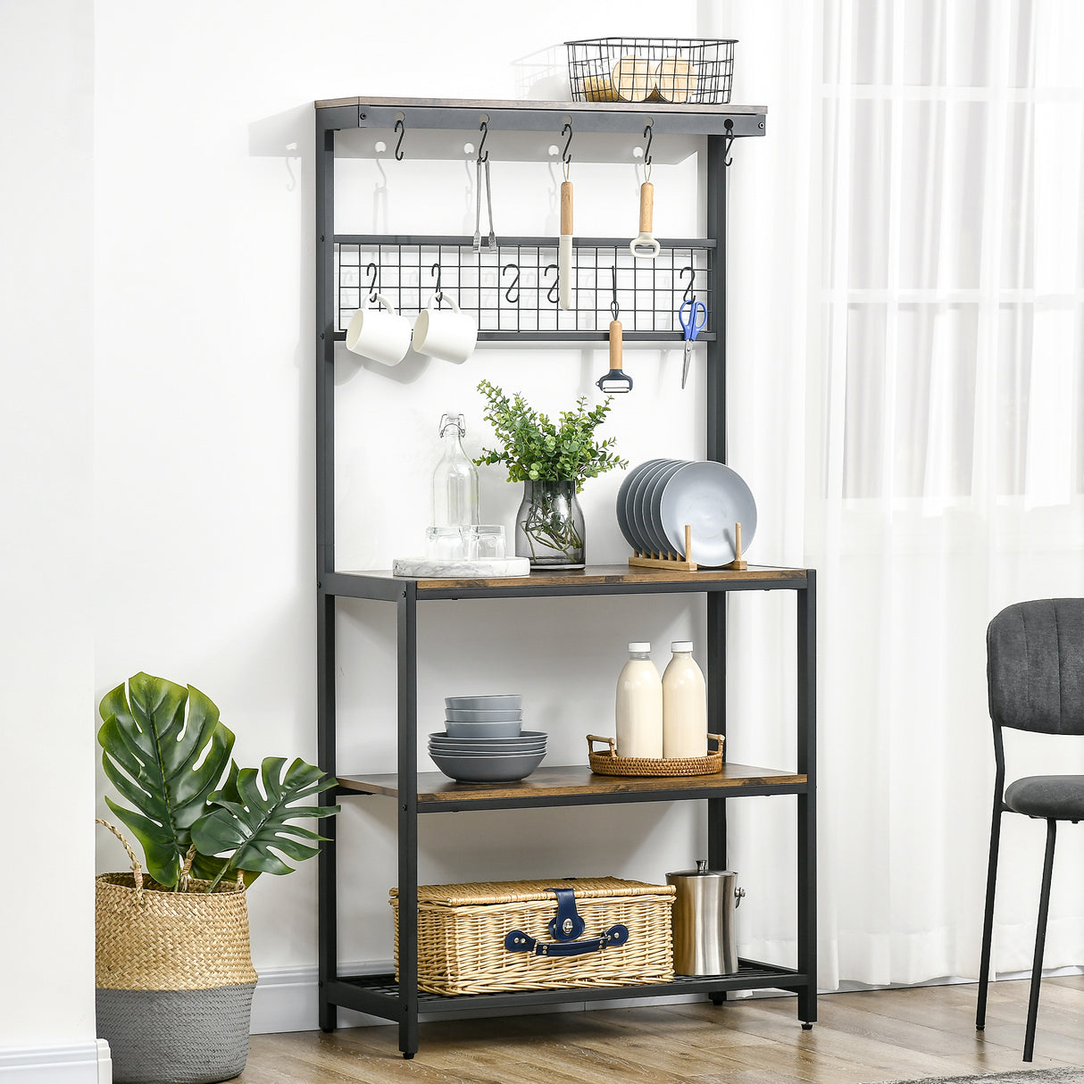 easycomfort easycomfort mobile cucina a 4 livelli con griglia e ganci portaoggetti in acciaio e truciolato 84 4x40x170 cm