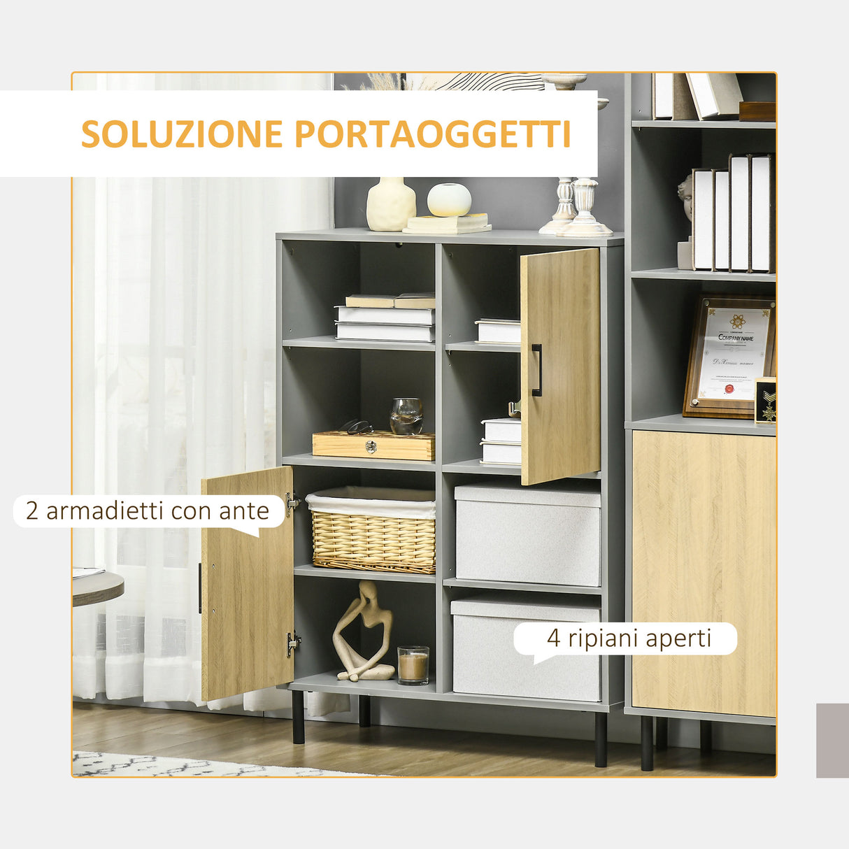 easycomfort easycomfort mobile da cucina multiuso con 4 ripiani aperti regolabili e 2 armadietti in truciolato 80x38x1125cm