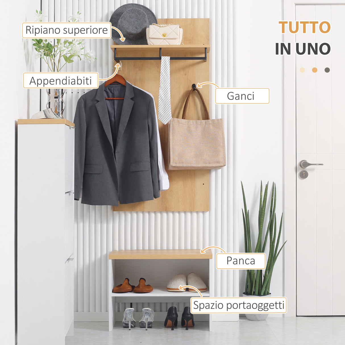 easycomfort easycomfort mobile da ingresso con scarpiera bassa panca e appendiabiti da 4 ganci in truciolato e acciaio 60x28x120 cm