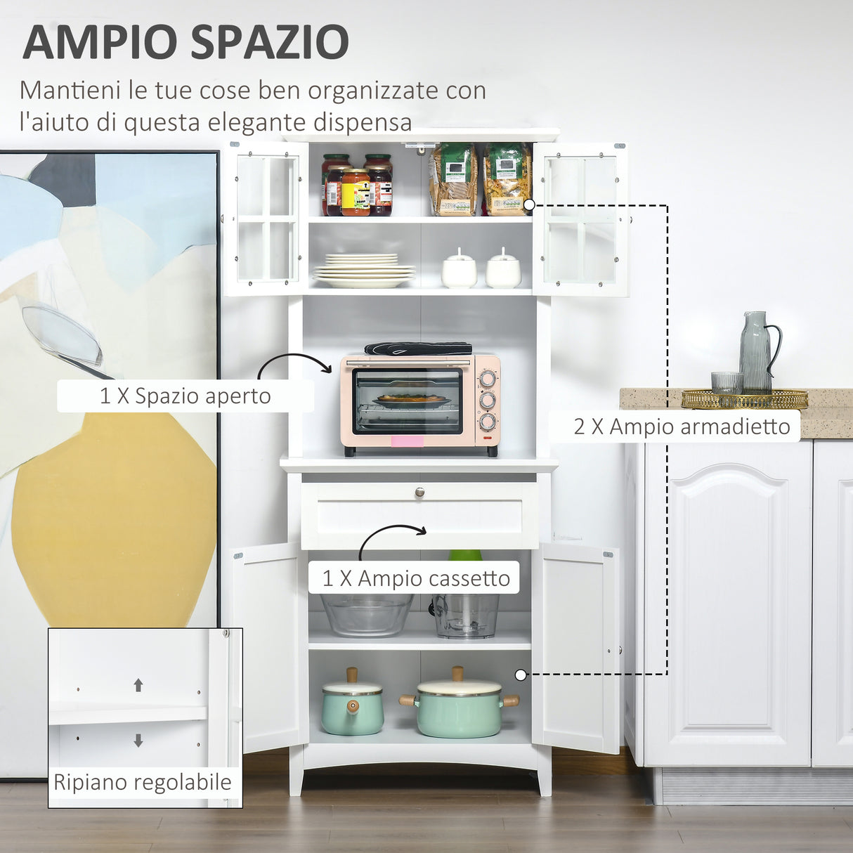 easycomfort easycomfort mobile dispensa alto con 2 armadietti ripiani regolabili e piano dappoggio in mdf 68 6x40x164 cm bianco
