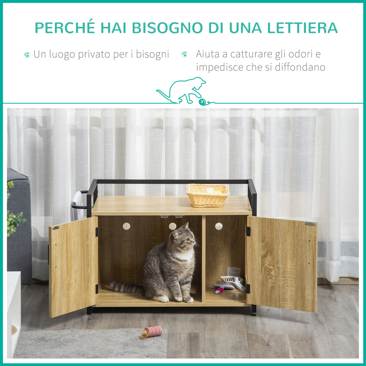 easycomfort easycomfort mobile lettiera per gatti con 2 ante e ingresso laterale 82 3x51x54cm color legno e nero