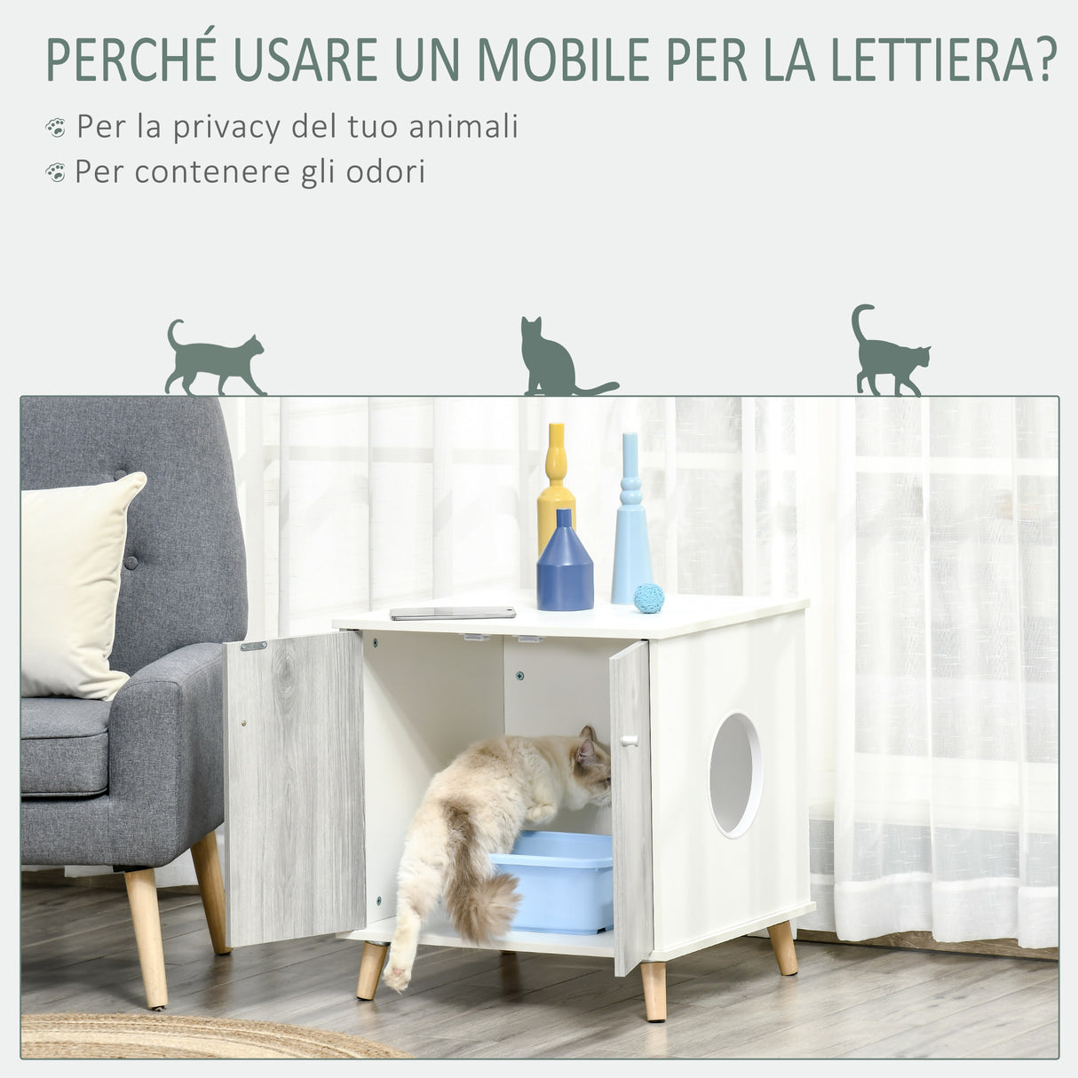 easycomfort easycomfort mobile lettiera per gatti fino 5 5kg con 2 ante e foro dingresso laterale 60x55x62 5cm biancogrigio
